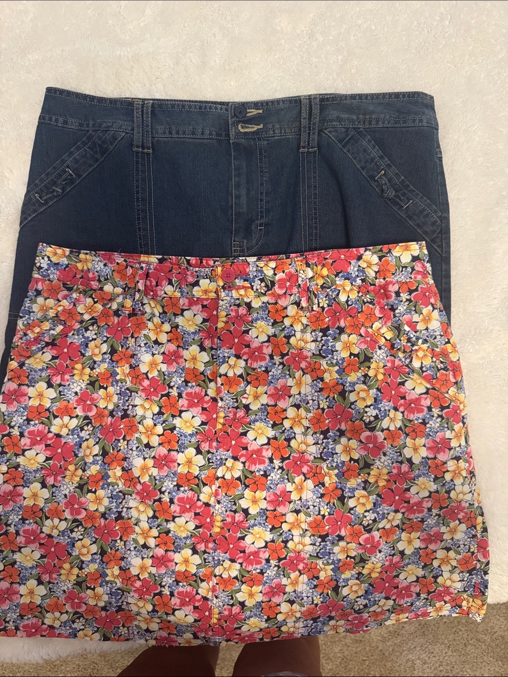 Jean skirt and Floral Skort Pink, Yellow, Blue and Jean Skort